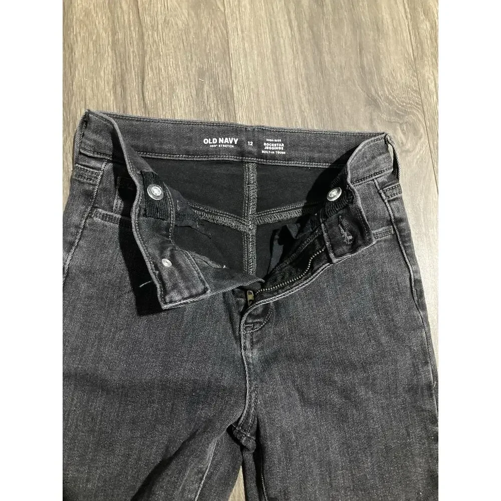 Old Navy Girls Size 12 High Rise Rockstar Jeggings Black Faded Distressed Jeans